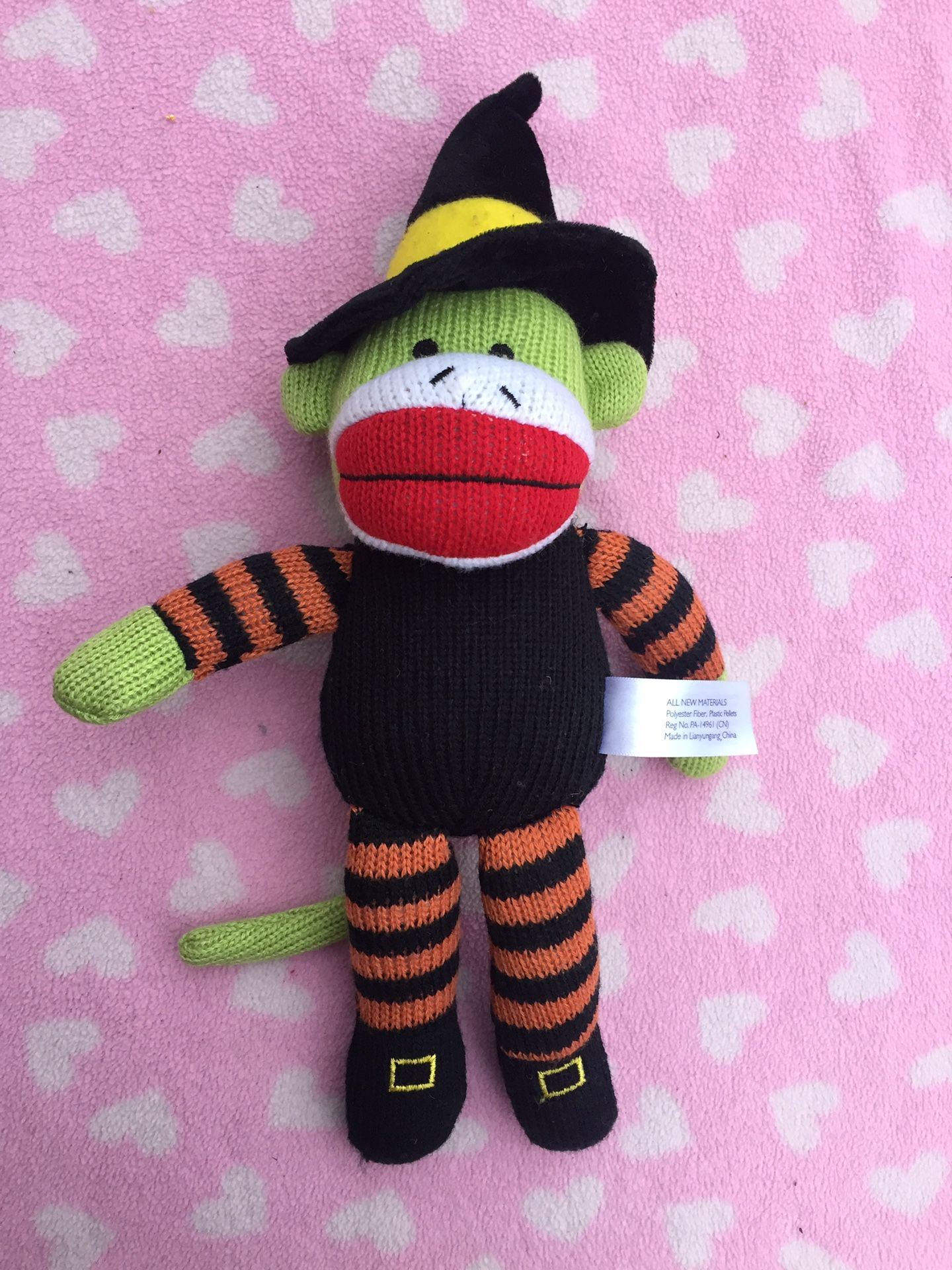 Witch stripped sock monkey plush knit stuffed