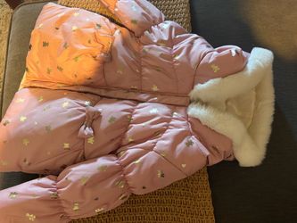 Girls Pink Puffer Snowsuit with Faux Fur Hood