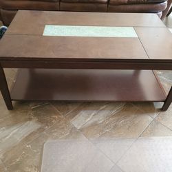 Coffee Table (Wood w/ Frosted Glass Insert + Bottom Shelf)