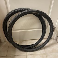 Two mountain bike tires, one tube