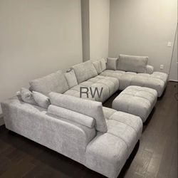 Oversized Lounge Style U-Shape Modular Double Chaise Sectional Sofa Couch with Ottoman