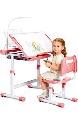 Kids Adjustable Desk and Chair Set with Lamp