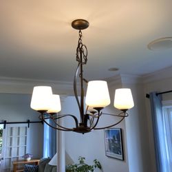 Hubbardton Forge Flora 5 Arm Chandelier, Bronze, Opal glass