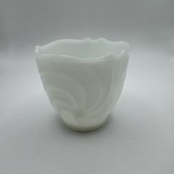 Vintage E.O. Brody Textured Milk Glass Vase - Spiral Design - 4.5”