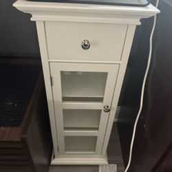 Small White Wooden Cabinet Shelf With Window Display