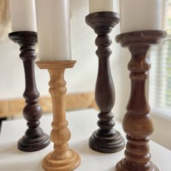 4 Wooden Pillar Candle Holders