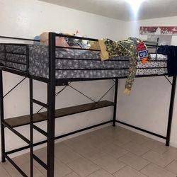 Adult black queen loft bunk bed frame