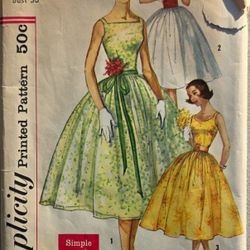 1950s Vintage Simplicity Sewing Pattern 2089 Easy Misses Cocktail Dress sz 16