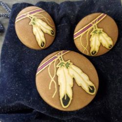 Vintage Feather Earrings And Brooch