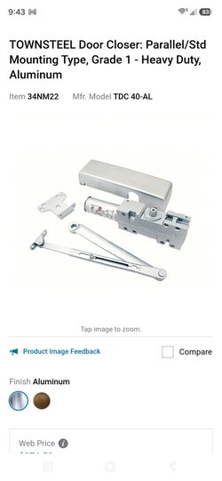 TOWNSTEEL Door Closer: Parallel/Std Mounting Type, Grade 1 - Heavy Duty, Aluminum
