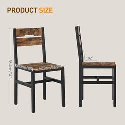 Dining Chairs Set of 2, Rustic Wooden Kitchen Chairs with Backrests and Metal Frame, Modern Farmhouse Dinner Chairs for Kitchen, Easy Assembly, Living