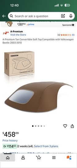 A-Premium Tan Convertible Soft Top Compatible with Volkswagen Beetle 2003-2010