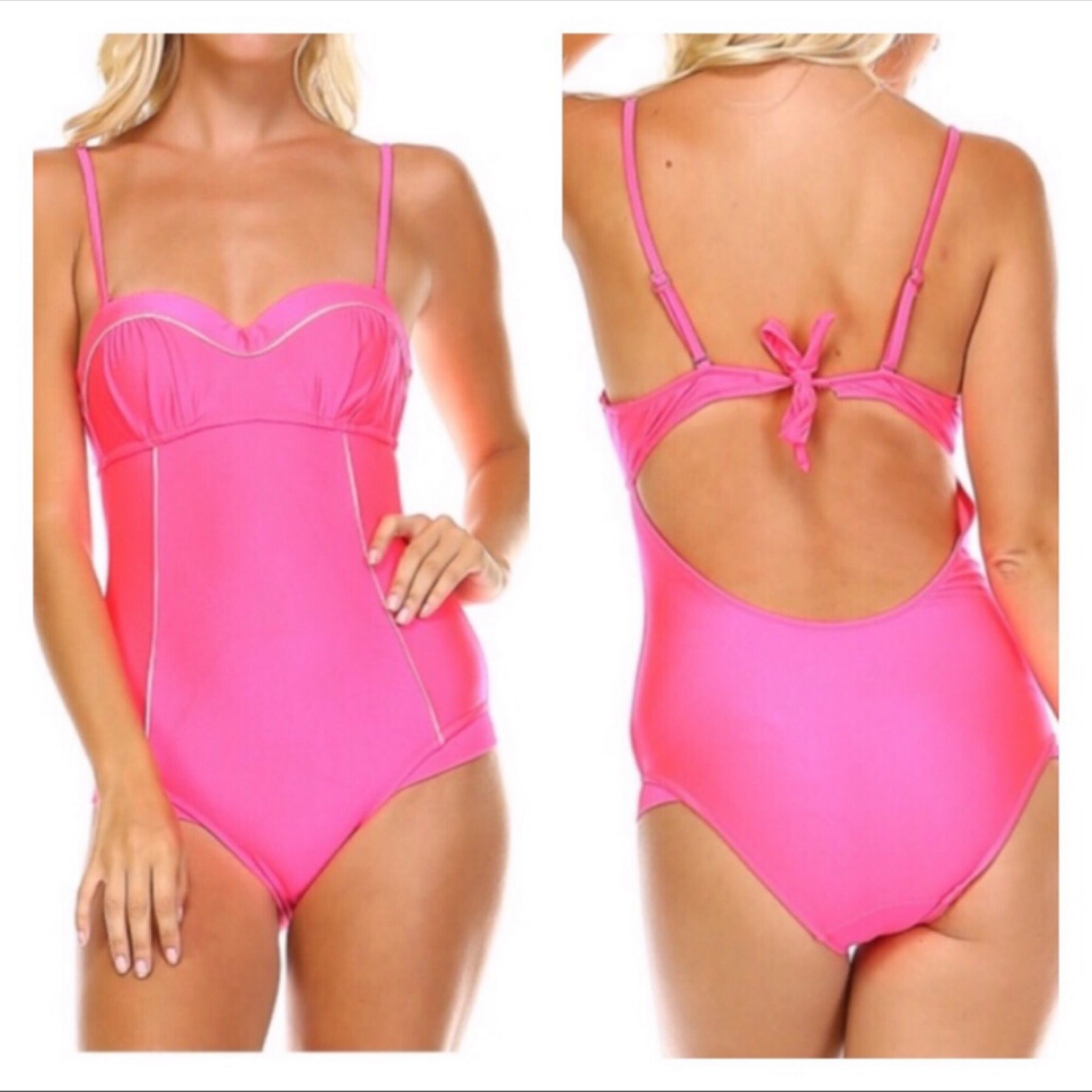 (LG) Pink Retro 1 Piece Halter Swimsuit