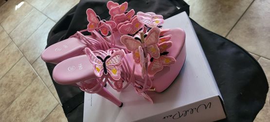 Pink butterfly heels