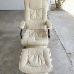Modern Beige Faux Leather Lounge Chair & Ottoman