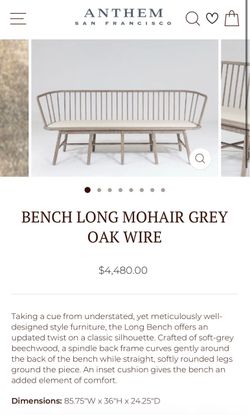 BENCH LONG MOHAIR GREY OAK WIRE