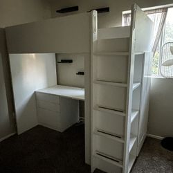 White bed twin size with desk and storage Free 