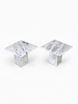 Pair of Postmodern Carrara Marble Pedestal Side Tables, c.1980's - Delivery Available