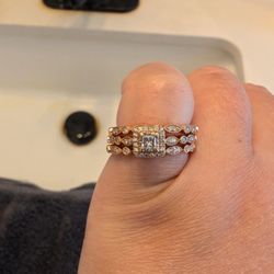 14k Rose Gold Engagement Ring and Two Stackable Bands 