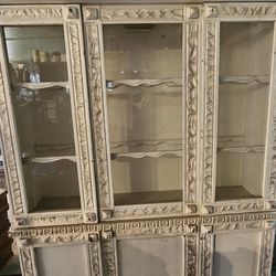 Antique Carved Wooden Hutch Cabinet Castle Style Rococo/Baroque Italian/French Size 80x17dx62inch