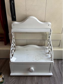 White Wood Shelf Unit with Drawer