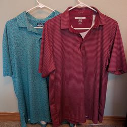 Burgundy strip polo + Teal Cocktail print Polo