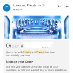 2 VIP Tickets For Sale - Lovers And Friends 