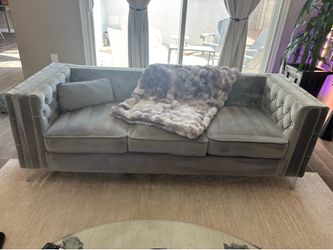 2 Light Grey Velvet Sofas