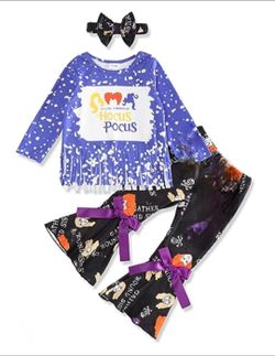 Hocus Pocus Sanderson Sisters Halloween Boutique Set Fringed Top Pants and Headband Set 2-3T