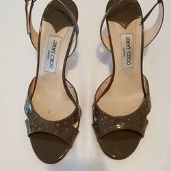 Jimmy Choo Patent Leather Slingback Sandals Olive Green heels Size 9 / 40