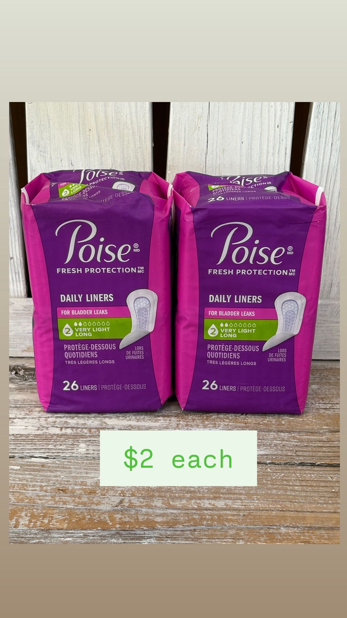 Poise Daily Incontinence Panty Liners, 2 Drop Very Light Absorbency, Long, 26 Count / $2 Each