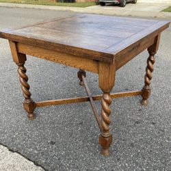 English Oak Draw Leaf Dining Table Circa 1900 Spiral Leg