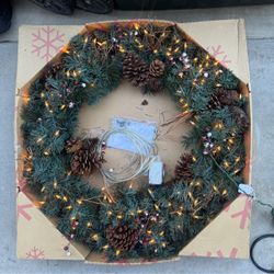 Christmas Wreath with Pine Cones, Berries and Lights