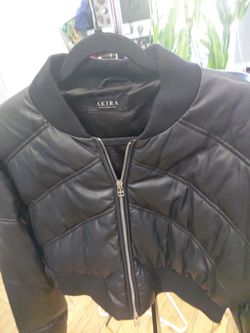 Akira Black Faux Leather Puffer Bomber Jacket