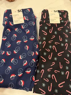 2 Pairs SO Kids Christmas Leggings, Size Large, BRAND NEW
