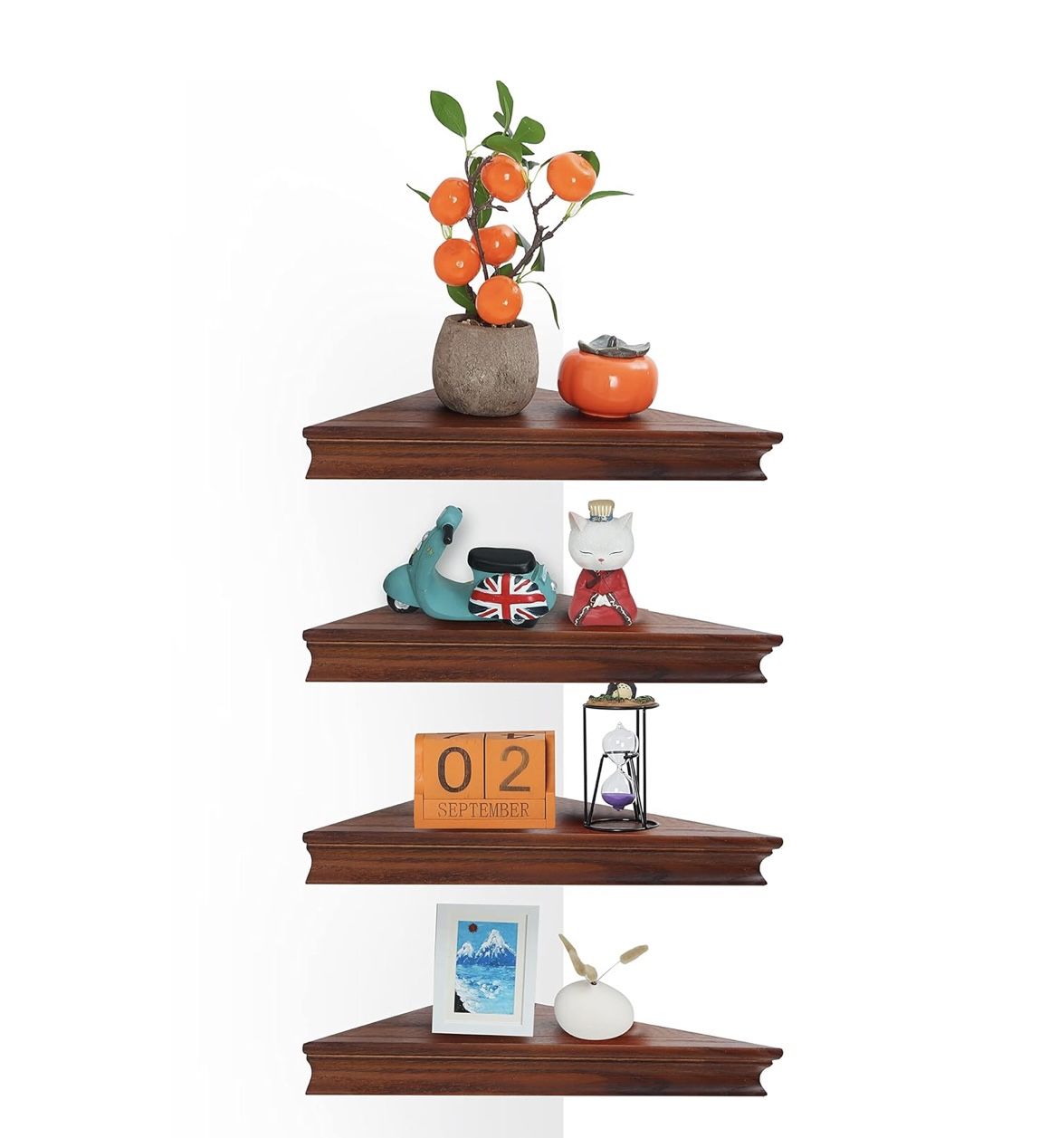 Corner Floating Shelf for Wall Set of 4,Triangular Corner Shelves Wall Mounted for Bedroom,Living Room, Bathroom,Kitchen-Dark🆕✅Reg. List Price $47.99