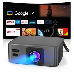 H5 Projector with Built-In Netflix and Google TV, Native 1080P Officially Licensed Apps without a TV Stick, 4K Input, Remote Focus, Auto Keystone, Blu