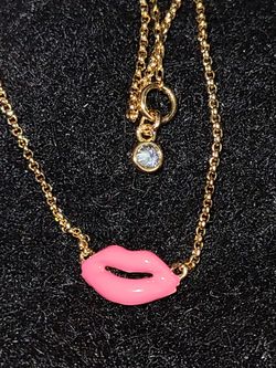 Kate Spade Gold Pink Lips Necklace