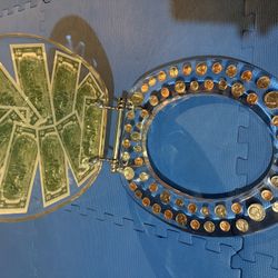 Vintage Lucite Toilet Seat With Real $2 Bills and Coins. NEVER USED