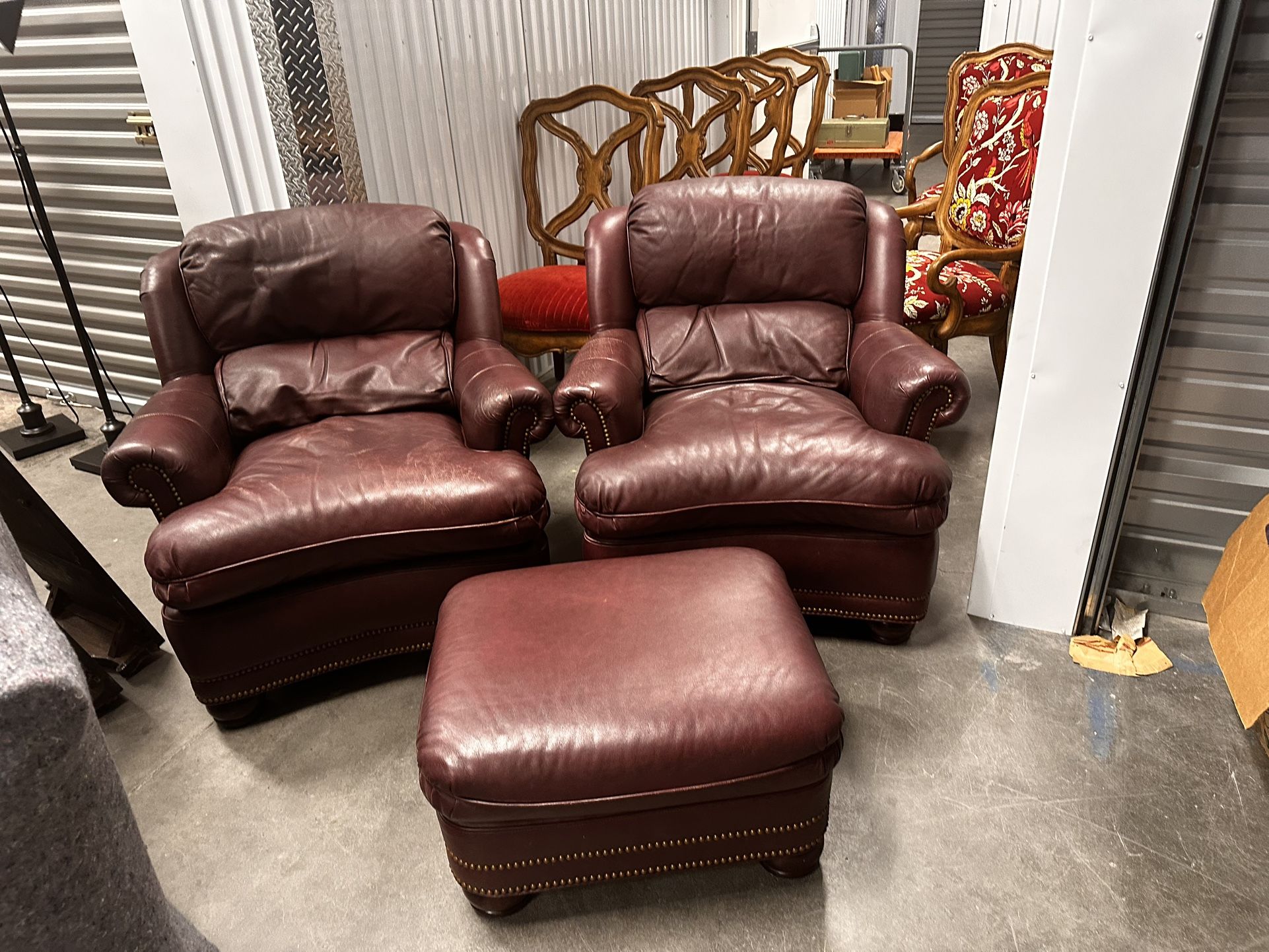 2 Leather Club Chairs 1 Ottoman