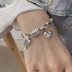 925 Silver Heart Circle abacus Charm Bracelet 