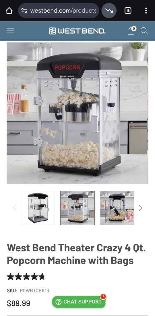 West Bend Theater Crazy 4 Qt. Popcorn Machine.