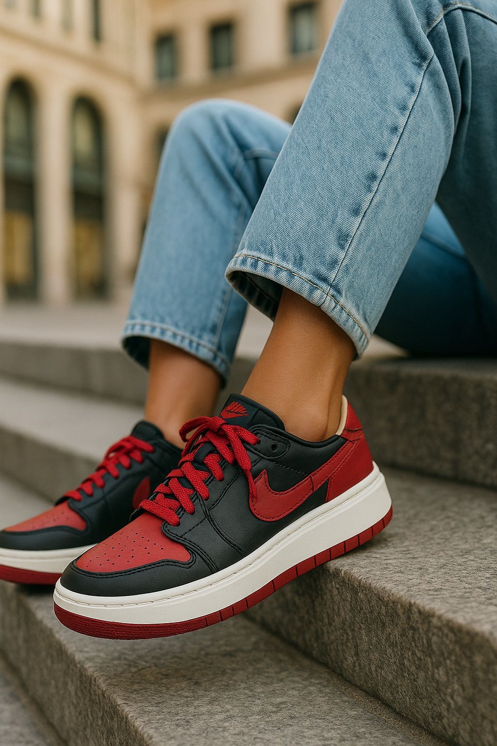 W Nike Air Jordan 1 Low Elevate Bred Black White Red DQ1823-006 womens size 10.5