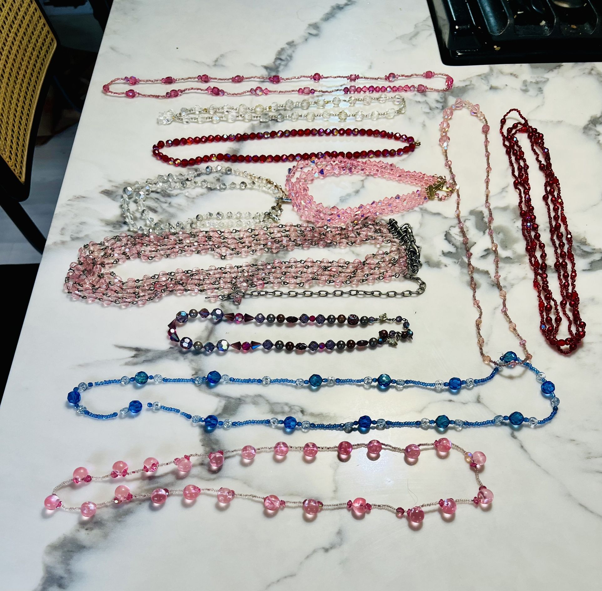 10 pc lot of vintage all glass necklaces
