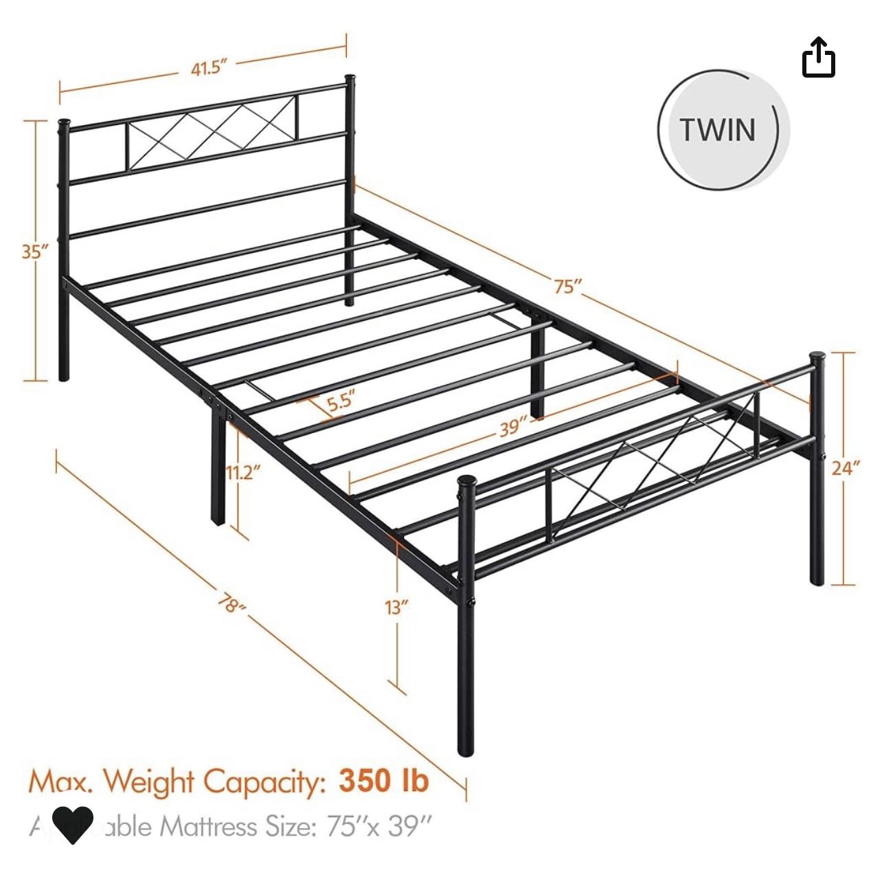 Twin Size Bed Frame Black