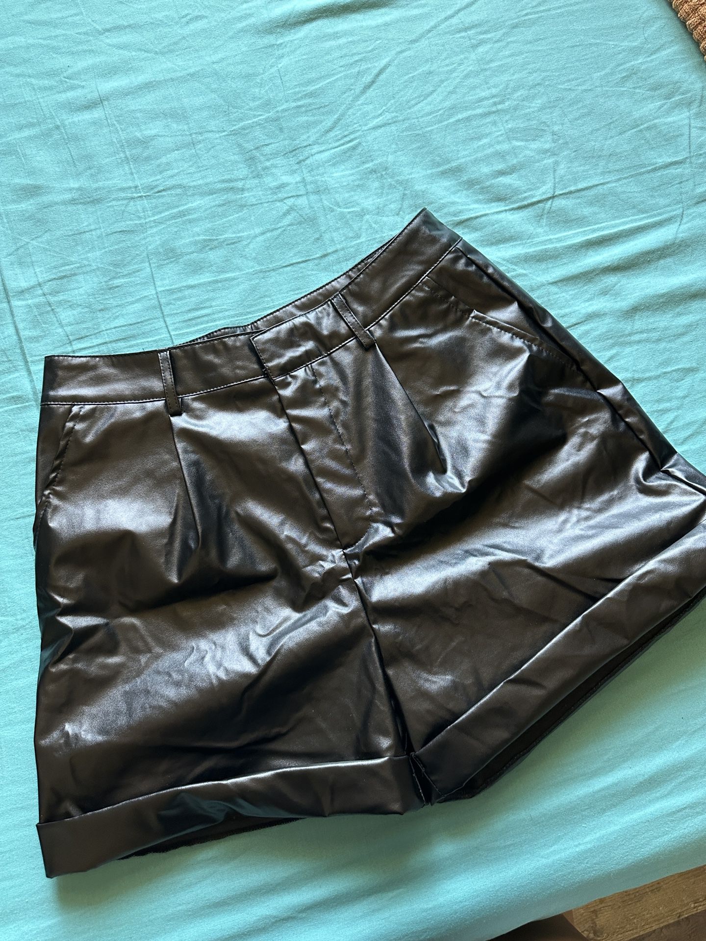 Black Leather Shorts - Size M