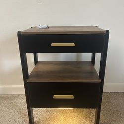 Nightstand with 2 Drawers and Open Shelf Wood Bedside