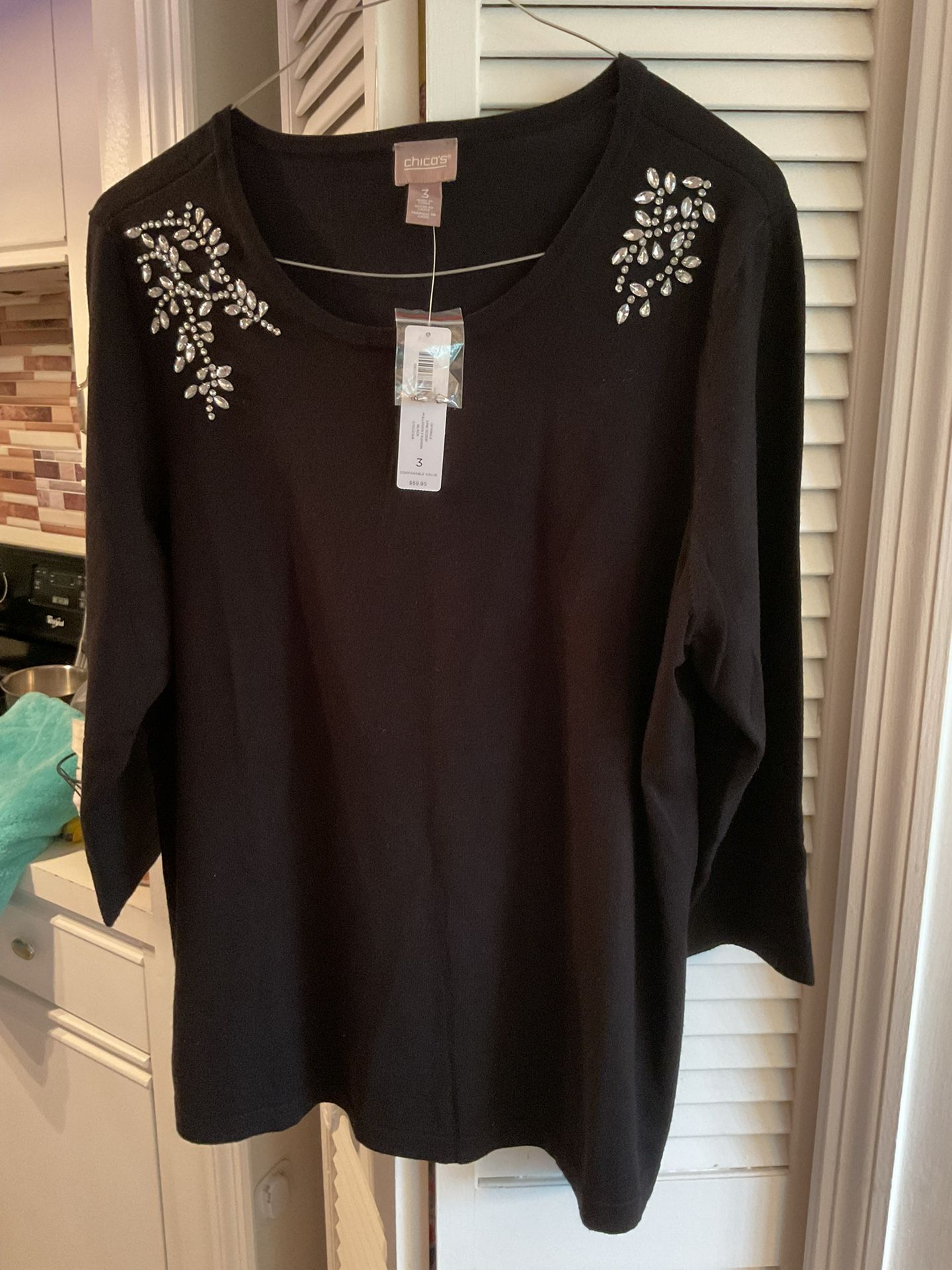 New Chico’s Crystal Accented Black Sweater Size XL