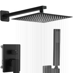 Matte Black Shower System 12 Inch Bathroom Luxury Rain Mixer Shower Combo Set Wall Mounted Rainfall Shower Head and Handheld System Shower Faucet Set 