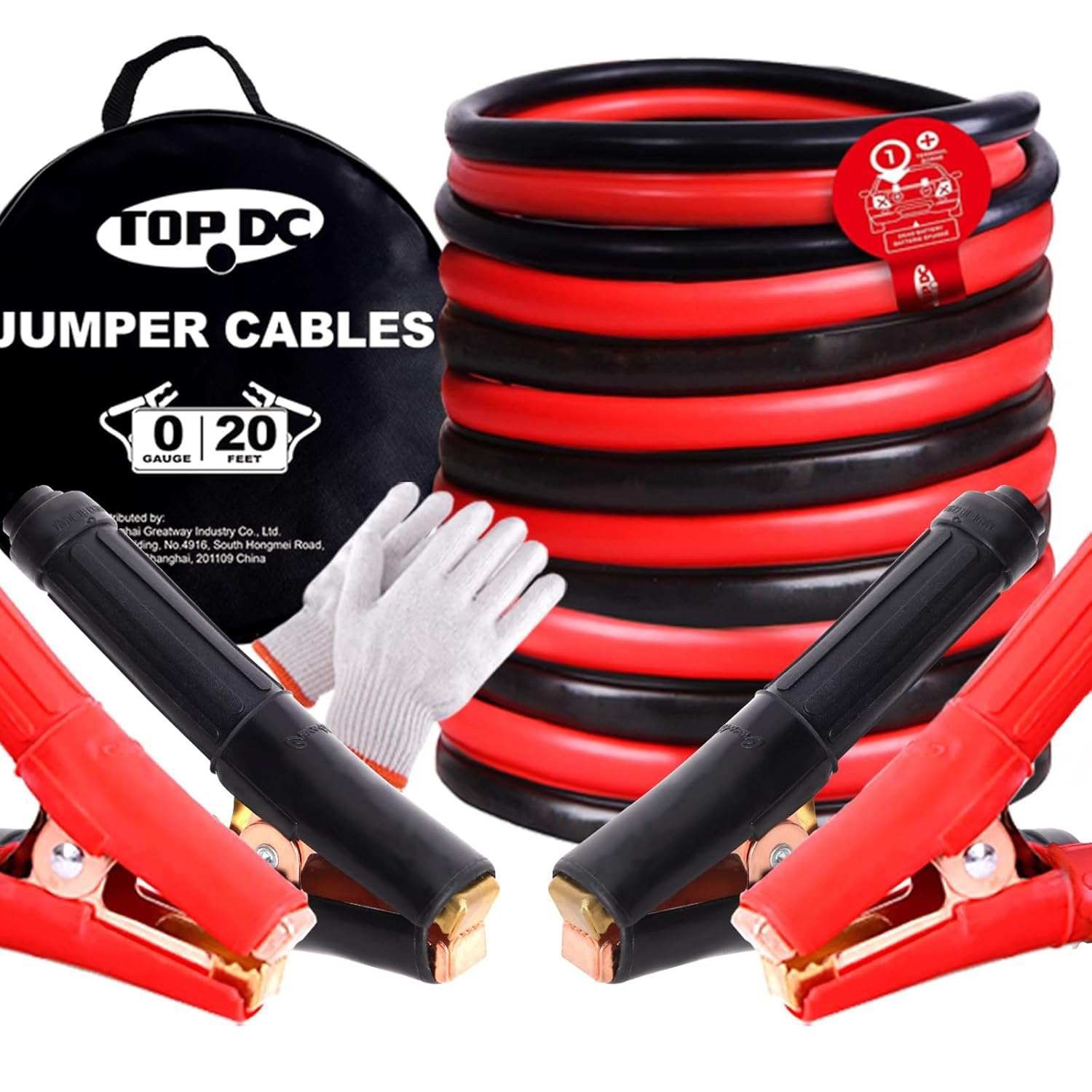Heavy Duty TOPDC Jumper Cables with Case & Gloves